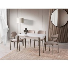 Viento Mobilya Venüs Aytaşı Hg Açılır 120X80 Masa Liza 4 Adet Açık Vizon Bukle Kumaş Sandalye Masa Takımı