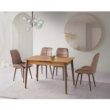 Viento Mobilya Venüs Hazal Highgloss Açılır 120X80 Masa Riva 4 Adet Kahve Babyface Kumaş Sandalye Masa Takımı