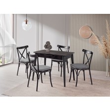 Viento Mobilya Venüs Irony Highgloss Açılır 100X60 Masa Bahar 4 Adet Gri Babyface Kumaş Sandalye Masa Takımı