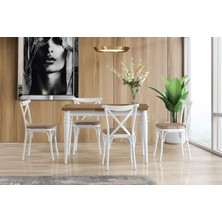 Viento Mobilya Polo Antik Çam Desen Açılır 120X70 Masa Bahar 6 Adet Vizon Döşeme Kumaş Sandalye Masa Takımı