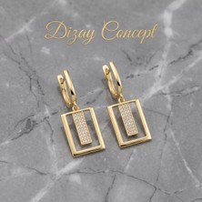 Dizay Concept Gold Geometrik Küpe  Işıltılı Taş Detaylı Günlük ve Gece Küpesi-Dz-5