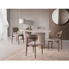 Viento Mobilya Bohem Aytaşı Desen Hg Açılır 160X90 Masa Liza 4 Adet Vizon Coco Kumaş Sandalye Masa Takımı