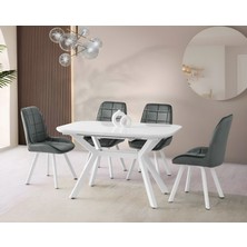 Viento Mobilya Valentin Beyaz Highgloss Açılır 130X80 Masa Riva 4 Adet Gri Babyface Kumaş Sandalye Masa Takımı