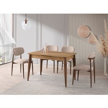 Viento Mobilya Venüs Leglano Desen Mdf Açılır 120X80 Masa Liza 6 Adet Vizon Bukle Kumaş Sandalye Masa Takımı