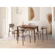 Viento Mobilya Kelebek Hazal Highgloss Açılır 110X70 Masa Liza 4 Adet Vizon Bukle Kumaş Sandalye Masa Takımı