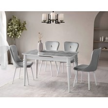 Viento Mobilya Venüs Rambla Highgloss Açılır 120X80 Masa Leon 6 Adet Gri Babyface Kumaş Sandalye Masa Takımı