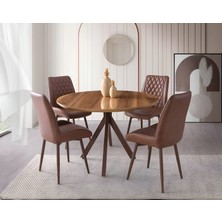 Viento Mobilya Nova Hazal Hg Yandan Açılır 120X70 Masa Riva 4 Adet Taba Suni Deri Kumaş Sandalye Masa Takımı