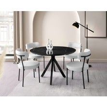 Viento Mobilya Nova Royal Hg Yandan Açılır 120X70 Masa Vera 6 Adet Beyaz Bukle Kumaş Sandalye Masa Takımı