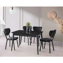 Viento Mobilya Venüs Sonata Highgloss Açılır 120X80 Masa Elma 6 Adet Siyah Babyface Kumaş Sandalye Masa Takımı