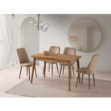 Viento Mobilya Polo Antik Çam Desen Açılır 120X70 Masa Nil 4 Adet Vizon Babyface Kumaş Sandalye Masa Takımı