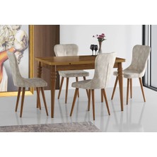 Viento Mobilya Yakamoz Antik Çam Desen Açılır 120X80 Masa Leon 6 Adet Krem Kumaş Sandalye Masa Takımı