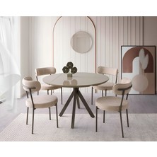 Viento Mobilya Nova Cappucino Hg Yandan Açılır 120X70 Masa Vera 6 Adet Vizon Bukle Kumaş Sandalye Masa Takımı