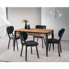 Viento Mobilya Kaşıklıklı Kelebek Antik Çam Mdf Açılır 135X80 Masa Elma 6 Adet Siyah Babyface Sandalye Masa Takımı