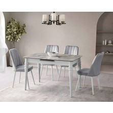Viento Mobilya Venüs Bermuda Mdf Açılır 120X80 Masa Nil 4 Adet Açık Gri Babyface Kumaş Sandalye Masa Takımı