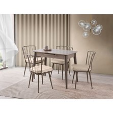 Viento Mobilya Venüs Cappucinoi Hg Açılır 100X60 Masa Ay 4 Adet Krem Babyface Kumaş Sandalye Masa Takımı