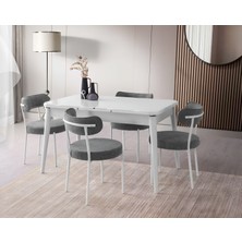 Viento Mobilya Kaşıklıklı Kelebek Beyaz Highgloss Açılır 135X80 Masa Vera 6 Adet Gri Bukle Sandalye Masa Takımı