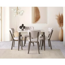 Viento Mobilya Kelebek Aytaşı Highgloss Açılır 110X70 Masa Elma 4 Adet Krem Babyface Kumaş Sandalye Masa Takımı