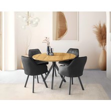 Viento Mobilya Nova Leglano Mdf Yandan Açılır 120X70 Masa Lincolin 6 Adet Siyah Babyface Sandalye Masa Takımı