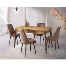 Viento Mobilya Kaşıklıklı Kelebek Leglano Mdf Açılır 135X80 Masa Bade 6 Adet Kahve Babyface Sandalye Masa Takımı