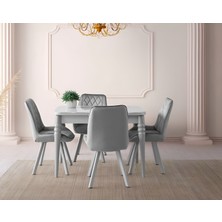 Viento Mobilya Kelebek Gri Sis Hg Açılır 110X70 Masa Liza 4 Adet Açık Gri Babyface Kumaş Sandalye Masa Takımı
