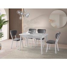 Viento Mobilya Polo Beyaz Mermer Desen Açılır 120X70 Masa Elma 6 Adet Gri Babyface Kumaş Sandalye Masa Takımı