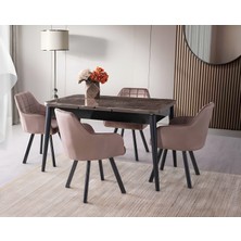 Viento Mobilya Kaşıklıklı Kelebek Kuvars Hg Açılır 135X80 Masa Lincolin 4 Adet Kahve B.face Sandalye Masa Takımı