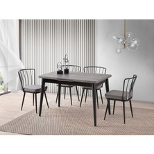 Viento Mobilya Polo Retro Gümüş Desen Açılır 120X70 Masa Ay 6 Adet Gri Babyface Kumaş Sandalye Masa Takımı