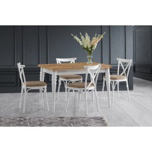 Viento Mobilya Yakamoz Antik Çam Desen Açılır 120X80 Masa Bahar 4 Adet Vizon Kumaş Sandalye Masa Takımı