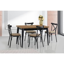Viento Mobilya Yakamoz Antik Çam Desen Açılır 120X80 Masa Bahar 4 Adet Vizon Kumaş Siyah Sandalye Masa Takımı