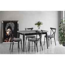 Viento Mobilya Yakamoz Retro Gümüş Desen Açılır 120X80 Masa Bahar 6 Adet Gri Kumaş Sandalye Masa Takımı