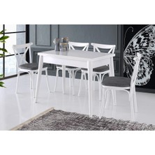 Viento Mobilya Dolunay Beyaz Renk Açılır 100X60 Masa Bahar 4 Adet Gri Kumaş Sandalye Masa Takımı
