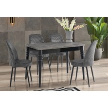 Viento Mobilya Büyüyen Retro Gümüş Desen Açılır 110X70 Masa Gül 4 Adet Kazayağı Kumaş Sandalye Masa Takımı