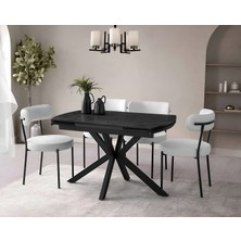 Viento Mobilya Anka Karbon Gri Highgloss Açılır 120X80 Masa Riva 6 Adet Gri Babyface Kumaş Sandalye Masa Takımı