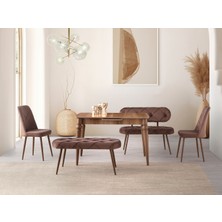 Viento Mobilya Venüs Hazal Highgloss Açılır 120X80 Masa 6 Kişilik Bench Takımı Kahve Babyface Sandalye Masa Takımı