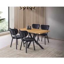 Viento Mobilya Kütük Leglano Desen Mdf Sabit 140X80 Masa Elma 6 Adet Siyah Babyface Sandalye Masa Takımı