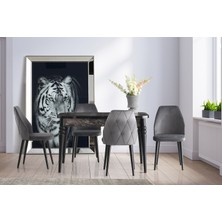 Viento Mobilya Lavinya Kaşıklıklı Siyah Mermer Açılır 130X80 Masa Hira 4 Adet Gri Babyface Sandalye Masa Takımı
