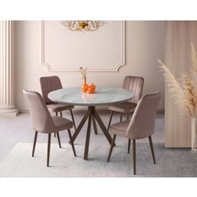 Viento Mobilya Nova Lagina Hg Yandan Açılır 120X70 Masa Nil 6 Adet Kahve Babyface Kumaş Sandalye Masa Takımı