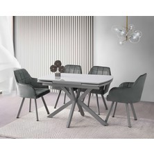 Viento Mobilya Anka Gri Sis Highgloss Açılır 120X80 Masa Lincolin 4 Adet Gri Babyface Kumaş Sandalye Masa Takımı