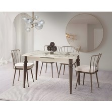 Viento Mobilya Venüs Venezia Highgloss Açılır 120X80 Masa Ay 6 Adet Krem Babyface Kumaş Sandalye Masa Takımı
