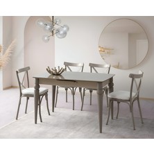 Viento Mobilya Venüs Cappucino Hg Açılır 120X80 Masa Bahar 4 Adet Krem Babyface Kumaş Sandalye Masa Takımı