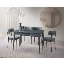 Viento Mobilya Venüs Karbon Gri Hg Açılır 120X80 Masa Vera 6 Adet Antrasit Bukle Kumaş Sandalye Masa Takımı