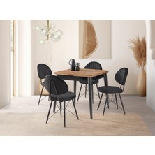 Viento Mobilya Luna Antik Çam Açılır 80X75 Masa Ahtapot 4 Adet Siyah Babyface Kumaş Sandalye Masa Takımı