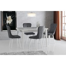 Viento Mobilya Yakamoz Beyaz Mermer Desen Açılır 120X80 Masa Leon 6 Adet Gri Kumaş Sandalye Masa Takımı