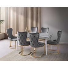 Viento Mobilya Roma Rambla Highgloss Açılır 155X90 Masa Istinye 6 Adet Gri Babyface Sandalye Masa Takımı