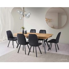 Viento Mobilya Stella Leglano Desen Mdf Açılır 200X100 Masa Riva 8 Adet Siyah Babyface Sandalye Masa Takımı