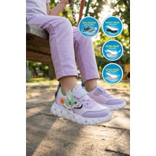 Ruffon 1015 P Lila Su Yeşili Işıklı Cırtlı Kız Çocuk Spor Ayakkabı