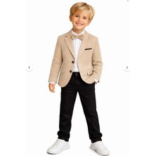 Erkek Çocuk Keten Spor Blazer Ceket, Pantolon ve Papyon (Gömlek Dahil Değil) Takım Elbisesi - 4414-1