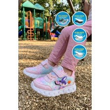Ruffon 1015 P Pudra Mor Işıklı Cırtlı Kız Çocuk Spor Ayakkabı