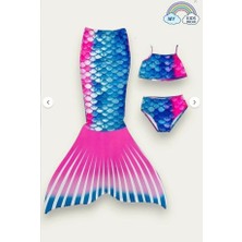 Kız Çocuk  Renkli Deniz Kızı Mayo Kostümü 3'lü Set 1405-1