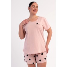 Vienetta Pamuklu Kadın Büyük Beden Kısa Kol Şortlu Pijama Takım, 512096
